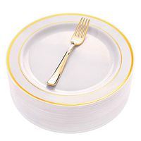 Liacere 60 Pieces Gold Plastic Plates with 60 Pieces Gold Plastic Forks-10.25inch Disposable Dinner Plates& 7.4”Plastic Forks for Wedding &Parties