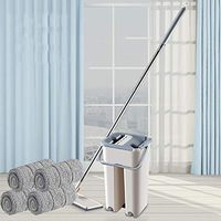 vmree Stainless Steel Flat Squeeze Mop and Bucket, Hand-Free Wringing Floor Cleaning System with 4 Replacement Microfiber Mop Heads/Pads, Perfect for All Floor Types, Home and Commercial Use (Multi)