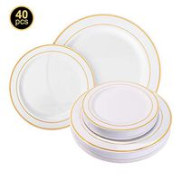 BGLROSOO 40 Pcs Plastic Plates-Disposable Party Plates with Gold Rim- Plastic Plates Set for Wedding, Party, Picnic, including 20pcs Dinner Plates 10.5 Inch and 20pcs Dessert Plates