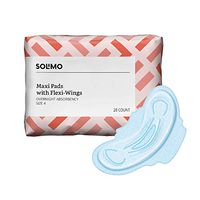 Amazon Brand - Solimo Maxi Pads with Flexi-Wings, Overnight Absorbency, Unscented, Size 4, 28 Count
