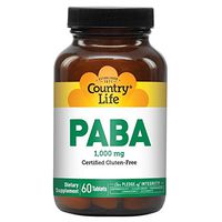 Country Life PABA 1000mg, 60 Tablets (para-Aminobenzoic Acid) Non-GMO, Gluten-Free