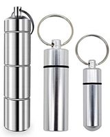 3 Size Waterproof Aluminum Pill Box Case Bottle Cache Drug Holder Keychain Container for Men & Women Waterproof & Ideal Pill Fob for Travel (Pill Box-3 Size M)