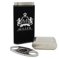 Personalized Cigar Holder Case and Cutter - Custom Engraved and Monogrammed (Black)