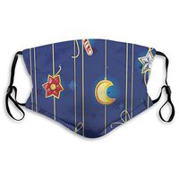 Fashion Comfortable Windproof mask,Cute Celebratory Object On Stripes Star Moon Candy Flower Xmas Theme Illustration,Printed Facial Decorations for Unisex M