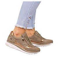 Cenglings Sneakers,Women's Plus Size Round Toe Sequin Sport Shoes Lace Up Platform Sneakers Zipper Casual Slip On Walking Shoes(Gold,39)