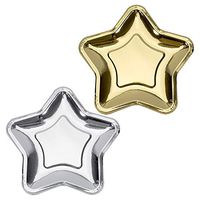 Weyoo 20 Pcs Star Gold and Silver Paper Plates, 7 Inch Pentagram Disposable Paper Plates for Appetizers, Fruit, Dessert, Party Supplies