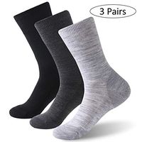 Forcool Men's Women's Merino Wool Diabetic Extra Wide Mid Calf Crew Diabetes Socks Edema Socks Dress Socks with Non Binding Loose Top Seamless Toe Cushioned Sole, 3 Pairs Black/Gray/Dark Gray X Large