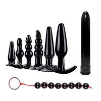 Butt Plug Training Kit for Beginners Starter Set Toys with T-bar Base,Black,Pack of 8