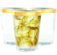 100 Gold Rimmed Plastic Cups, 12 oz - Clear with Gold Rim Disposable Cup Set for Wedding or Party