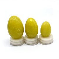 3pcs-Drilled Jade Egg, Lemon Jasper Massage Stone, Yoni Eggs Set of 3, Jade Yoni Eggs with Linen Packaging, Training Love Muscles Kegel Exercise Tool, Jade Yoni Egg Set