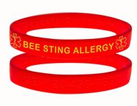 Custom Bee Sting Allergy ID Bracelet Wristbands - 2 Pack - Red - 7 Inches - Youth
