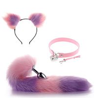 3PCS Fox Tail Fluffy Fur Tail for Lock Your Sweetheart Baby Heart Costume Cosplay（ Pink and Purple）-L
