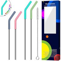 Sunnywoo Metal Straws Stainless Steel Straws Drinking Straws Reusable FDA BPA-8.5":6mm2,10.5":6mm2 - W/Cleaning Brush for 20/30 Oz for Yeti RTIC SIC Ozark Trail Tumblers (4 PACK)