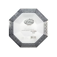 Lillian Tablesettings 10 Count Lacetagon Bowl with Silver Rim, 14 oz, White