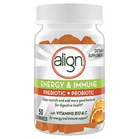 Align Energy and Immune Support Prebiotics and Probiotics Supplement for Digestive Health, 50 Gummies with Vitamins C and B12, Citrus Flavor