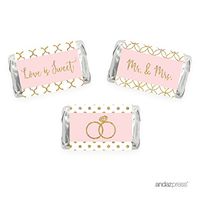 Andaz Press Blush Pink Gold Glitter Print Wedding Collection, Chocolate Minis Labels, Fits Hershey's Miniatures Party Favors, 36-Pack