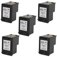 Amsahr 60XLBK(CC641WN) Remanufactured Replacement HP Ink Cartridges for Select Printers/Faxes with 5 Black Cartridges