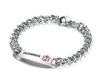 Mealguet Jewelry PACEMAKER-Stainless Steel Curb Chain Medical Alert ID Idenfication Bracelets for Men, 8.3" Black Deep Engraving