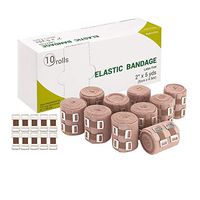 10 Pack Latex Free Elastic Bandage with Clips + 10 Extra Clips - 5 Yards / 15 Feet When Stretched - Breathable Athletic Cohesive Bandage for Sports Injury: Ankle, Knee & Wrist Sprains (2" x 5 Yards)