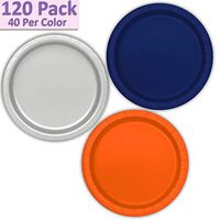 120 Paper Dessert Plates (7") - Navy Blue, Silver, Orange - 40 Per Color, 3 Colors - Great Assortment for Birthday Parties, Weddings, Holidays, Baby Shower, Celebrations, and more