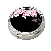 Pill Box Case - Round Weekly Pill Organizers Case Decorative Boxes - Falling Flower Cherry Blossom Pill Box for Pocket or Purse