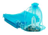 TheDisplayGuys 100-Pack 6x8 Turquoise Blue Sheer Organza Gift Bags with Drawstring, Jewelry Candy Treat Wedding Party Favors Mesh Pouch
