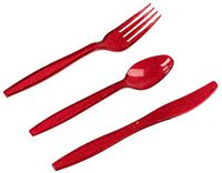 Plastic Silverware Set, Forks, Knives, Spoons (Red Glitter, 144 Pieces)