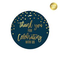 Andaz Press Navy Blue with Gold Metallic Ink Wedding Party Collection, Round Circle Gift Tags, Thank You for Celebrating with US, 24-Pack