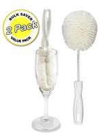 Wineglass Brush Cleaning Set of 2, Non Scratch Glassware Cleaning Brush and Sponge Combo Pack, 1 x Crystal Stemware Washing Brush B61C and 1 x Goblet Washing Brush B232C, Ideal Champagne Flute Brush