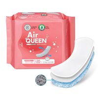 AIRQUEEN (Panty Liner Long 1 Pack / 20 Total) Real Breathable Certified 100% Organic Cotton Menstrual Pads for Period - Ultra Slim & Super Absorbency Sanitary Napkins