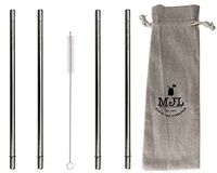 Extra Long Safer Rounded End Stainless Steel Metal Straws for Half Gallon (64oz) Mason Jars (4 Pack + Cleaning Brush + Bag)