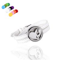 constantlife I Love You Couple Adjustable Genuine Leather Band Bracelet Fragrance Jewelry Essential Oil Diffuser Lockets with Refill Pads (White)