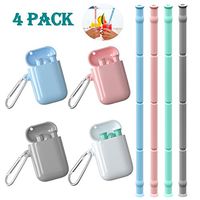 Collapsible Reusable Straws with Case 4 Pack Food-Grade Silicone Portable Drinking Straw Foldable Straws with Cleaning Brush for Travel Home Office
