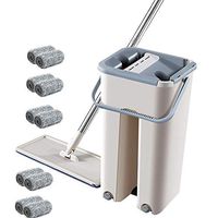 Floor Cleaning System, Comfort Mop And Bucket Set with 2 Chamber System - Convenient Wringer Mechanism, Keeps Your Hands Clean, with 1/4/ 7/10 icrofibre Pads for All Floor Cleaning,10mopcloths