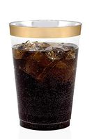 50 Gold Rimmed Clear Hard Plastic Cups | 14 oz. Fancy Disposable Wedding Tumblers for Party & Wedding (50-Pack)