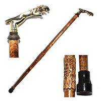 Eve.Store Jaguar Head Handle Walking Stick Folding Wooden Brass Inlaid Walking Cane.