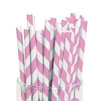 Fun Express - Pink Paper Striped Straws (24 Pc) - Party Supplies - Drinkware - Straws - 24 Pieces