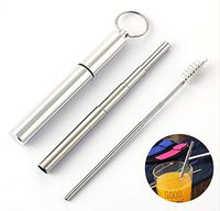 Amicc Mini Portable Reusable Telescopic Drinking Straw Stainless Steel Metal Straw (silver)