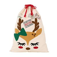 WeiVan Santa Sack for Kids on Christmas Day 27x19.7inch Beige Thick Canvas Christmas Bag Canvas Bag Reindeer,P