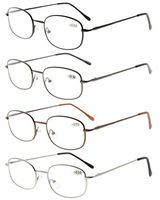 Eyekepper 4 Pairs Reading Glasses Metal Frame +2.00 Reader Eyeglasses with Spring Hinges for Men Women Reading