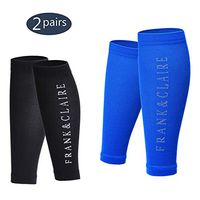 Calf Compression Sleeve for Men Women 15-20mmhg Best Footless Compression Socks for Shin Splints Running Leg Pain Nurses Maternity Pregnancy (Black Royal Blue L/XL)