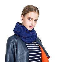 Wadonerful Scarves Women Circle Loop Scarf Ribbed Knit Winter Warm Soft Woolen Solid Fashion Wraps Neck Scarfs Blue