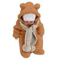 Tomppy Newborn Infant Baby Boy Girls Winter Footed Romper Warm Fleece Hooded Jumpsuit Coat Toddler Hoodie Outerwear Brown