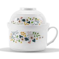 Bowl Noodle Folk culture bowl Household Ceramic Folk culture bowl With Lid, Two-piece Set Student Instant Noodle Folk culture bowl, Soup Folk culture bowl Cooking & Dining (Color : White, Size : 17