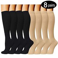 8 Pairs Pack Compression Socks Women Travelers, Anti-Fatigue Solid Compression Knee High Socks Wide Calf Compression Socks (Black/Khaki,S/M)