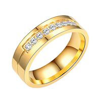 Redacel Engagement Wedding Bands Stylish and Simple New Titanium Steel Couple Ring with Diamond Ring Jewelry (6, Gold)