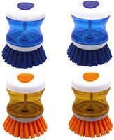 LONG TAO 4 PCS Soap Dispensing Palm Brush Nylon Bristle Dish Liquid Adding Scrubber Brush Dishwasher Safe Nonslip Grip Dish Brush for Kitchen Sink Bathroom Household Cleaning (Blue and Orange)