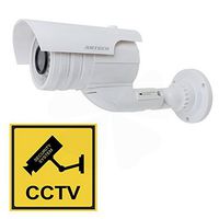 Gun Dummy Fake Surveillance Security CCTV Dome Camera Indoor Outdoor with Red LED Light Blinking AA Battery Powered + Warning Security Alert Sticker by Uptell