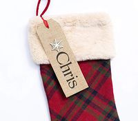 PERSONALIZED STOCKING NAME TAGS / 2.5"x8" Large Rustic Christmas Burlap Name Tags/Stocking Custom Order Personalized/Christmas Gift Tag/Snowflake or Holly Ornament
