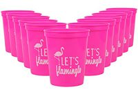 Let's Flamingle! Set of 12 Pink or White 16oz Stadium Cups, Flamingo Party Supplies Perfect for Birthday Party, Bachelorette Party, and Bridal Showers (Pink)